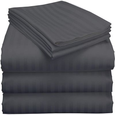100% Egyptian Cotton 800 Thread Count 5Pcs Split Bed Sheets Set Ultra Soft Smooth Split Cal-King Sheets for Adjustable Beds Fits Mattress Upto 16" Deep Pocket Dark Grey Stripe Split Sheet Set
