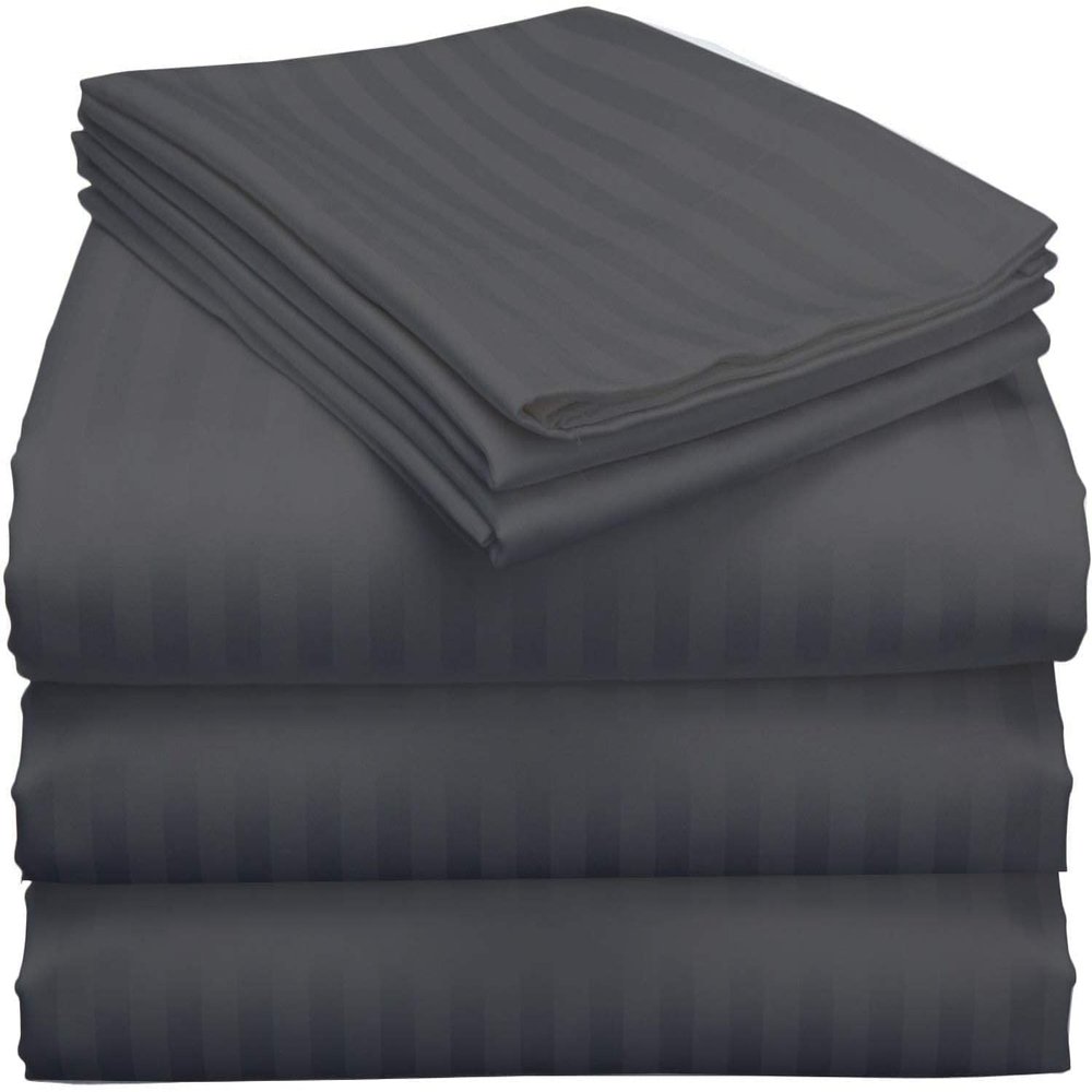 100% Egyptian Cotton 800 Thread Count 5Pcs Split Bed Sheets Set Ultra Soft Smooth Split Cal-King Sheets for Adjustable Beds Fits Mattress Upto 16" Deep Pocket Dark Grey Stripe Split Sheet Set