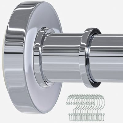 Chrome Shower Rod with 12 Hooks, 18-72 Inches, Rust Resistance, Adjustable Tension Rod with Durable Spring, No Drilling - Use For Bathroom, Bedroom, Home