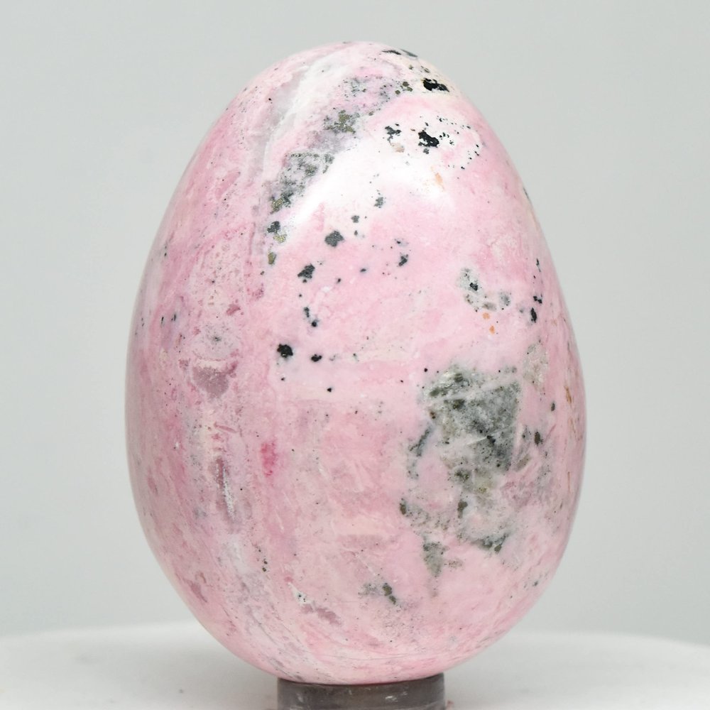 61mm Pink Rhodochrosite Egg Natural Crystal Sparkling Mineral Polished Gemstone - Peru + Stand