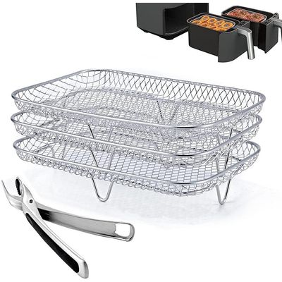 3 Air Fryer Rack Compatible for Ninja Multi-layered Dehydrator Racks 304 Stainless Steel Dual Air Fryer Stand Racks 19 * 12.5 * 11.5cm Air Fryer Holder Air Fryer Trays Kitchen Accessories