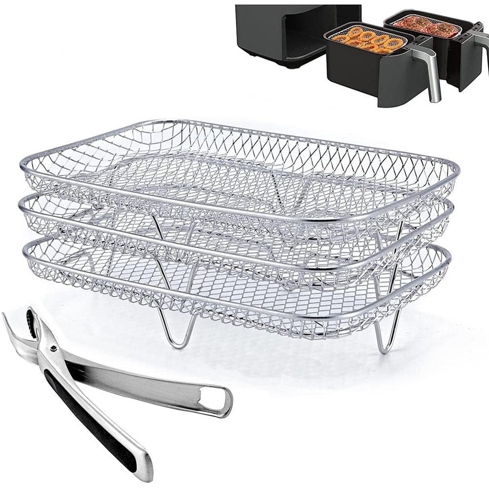 3 Air Fryer Rack Compatible for Ninja Multi-layered Dehydrator Racks 304 Stainless Steel Dual Air Fryer Stand Racks 19 * 12.5 * 11.5cm Air Fryer Holder Air Fryer Trays Kitchen Accessories