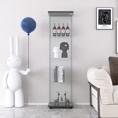 Zacis 4-Tier Tempered Glass Display Cabinet with Glass Door, Floor Standing Curio Cabinet Collection Showcase, 17" W x 14.5" D x 64" H (Black)
