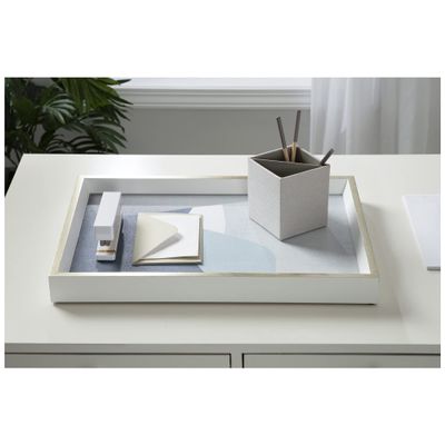 Amanti Art 13x19 Inch Decorative Wood Ottoman/Coffee Table Tray Featuring Facade, Silver White