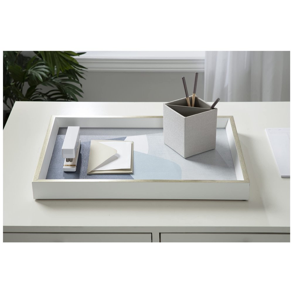 Amanti Art 13x19 Inch Decorative Wood Ottoman/Coffee Table Tray Featuring Facade, Silver White