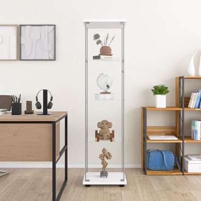 Zacis 4-Tier Tempered Glass Display Cabinet with Door, 17" W x 14.5" D x 64" H (White)