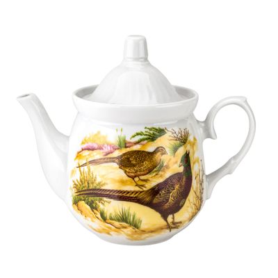 18.5oz Porcelain Teapot with a Picture of Pheasants in the Wild Nature. Hunting Motives. Ceramic Tea Kettle, Tea Pot for Tea Cup, Tea Pot for Loose Tea, Teapot for Infuser