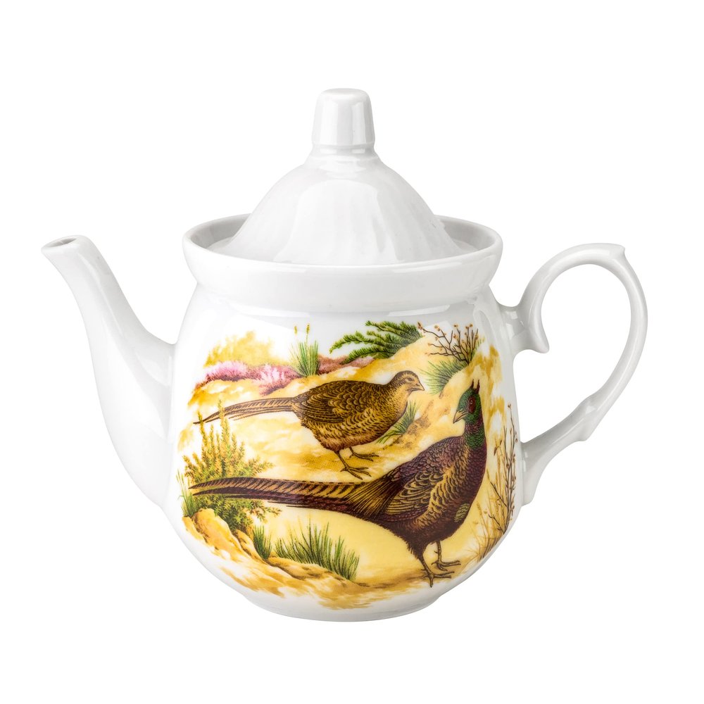 18.5oz Porcelain Teapot with a Picture of Pheasants in the Wild Nature. Hunting Motives. Ceramic Tea Kettle, Tea Pot for Tea Cup, Tea Pot for Loose Tea, Teapot for Infuser