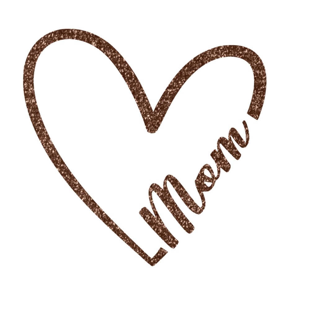 Bleacher Spirit Mom Heart Iron on Decal for Mothers Day Shirt Transfer Patch Applique, DIY Craft, Brown Glitter