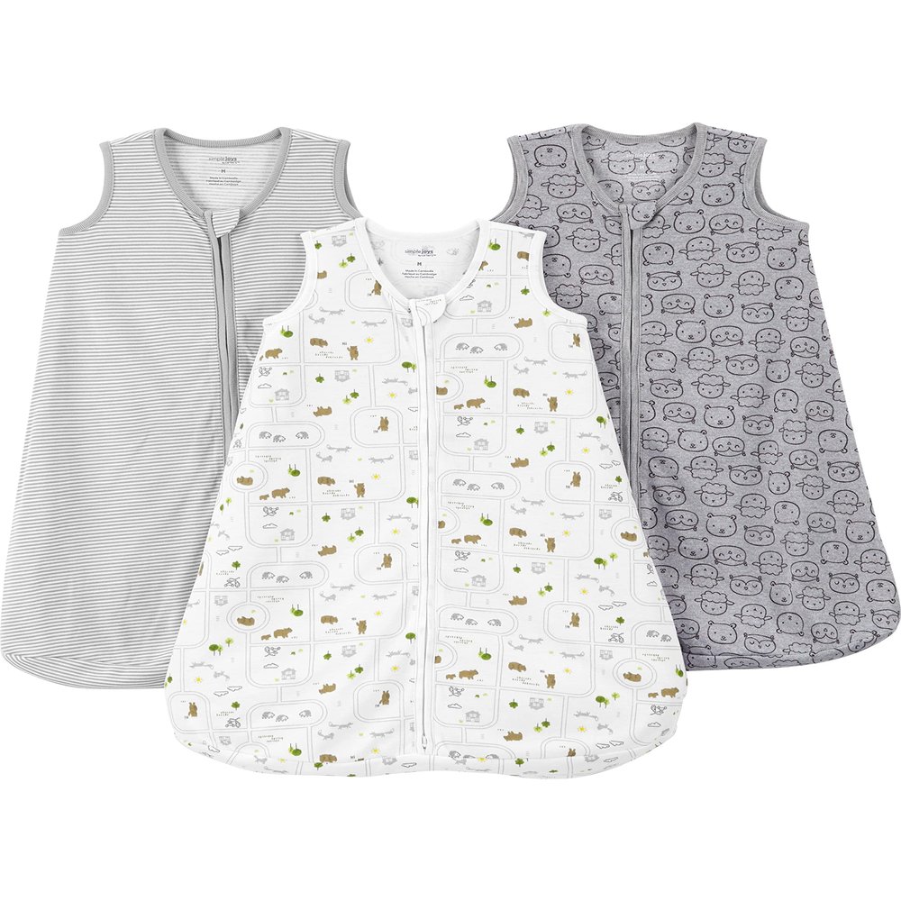 Simple Joys by Carter's Baby 3-Pack Cotton Wearable Blankets, Animals/Stripes, Large
