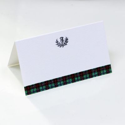 Place Cards with Green Tartan Plaid and Scottish Thistle Design for Weddings, Showers, and Holiday and Dinner Parties. Table Tent Style, Scored for easy folding. (50)