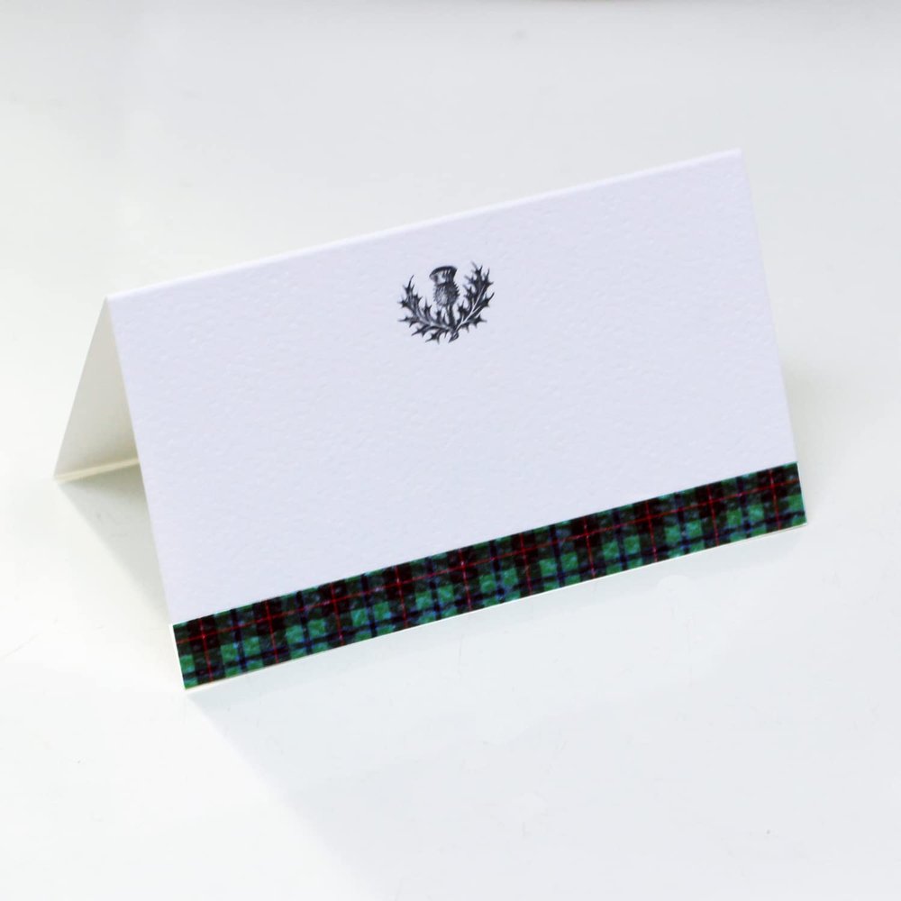 Place Cards with Green Tartan Plaid and Scottish Thistle Design for Weddings, Showers, and Holiday and Dinner Parties. Table Tent Style, Scored for easy folding. (50)