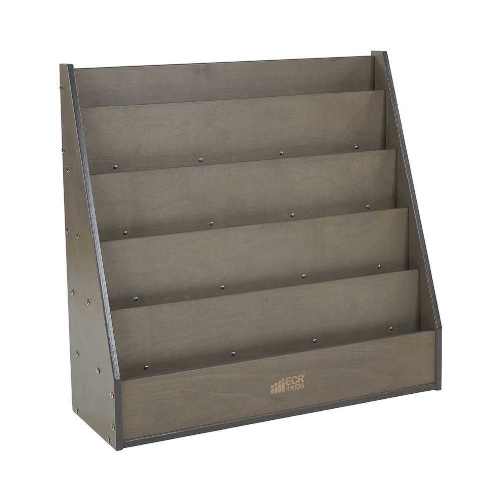 ECR4Kids Streamline Single-Sided Book Display with Storage, Classroom Bookshelf, Grey Wash