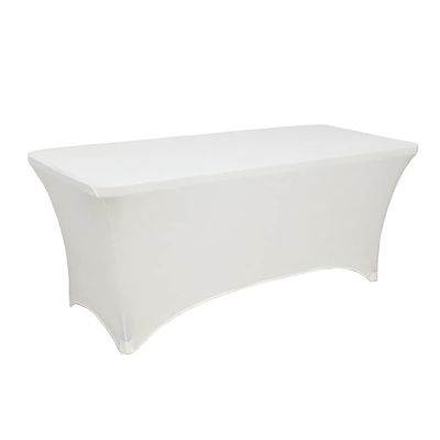 4FT/6FT/8FT/10FT Stretchable Spandex Tablecloth, 2Set Rectangular Stretch Wrinkle Resistant Table Cover for Party, Banquet, Wedding and Events, Ivory