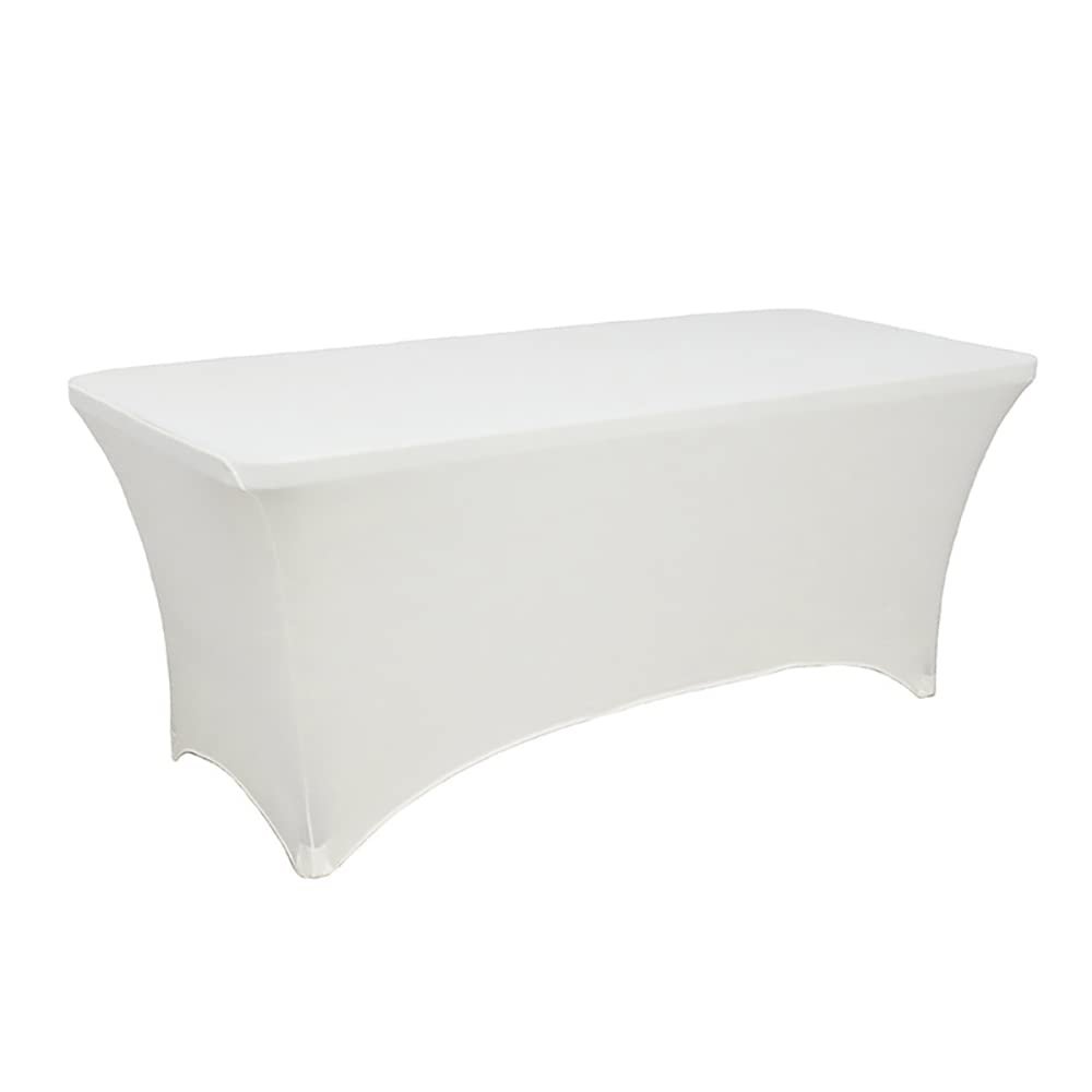 4FT/6FT/8FT/10FT Stretchable Spandex Tablecloth, 2Set Rectangular Stretch Wrinkle Resistant Table Cover for Party, Banquet, Wedding and Events, Ivory