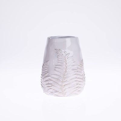 Fern Print Ceramic Vase for Plant and Flowers | Cream Vase Decor for Home or Office l Indoor and Outdoor Planter for Any Event Decoration (5"x 10") (CLV9010CR)