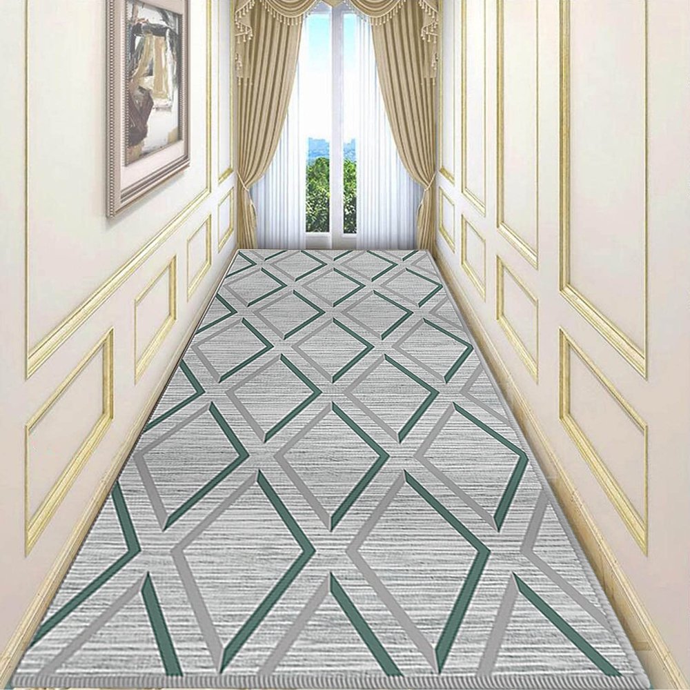 Grey Grid Hallway Carpet Runner with Non Slip Backing, 100cm 1.5m 2m 250cm 300cm 4m 5m 6m Runner Rug for Kitchen Hall Stairs Area Rugs (Size : 2.3 ft x 11.5 ft)
