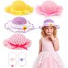 Zhanmai 4 Pcs Girl Tea Party Hats with Bracelets, Straw Sun Dress up view 1