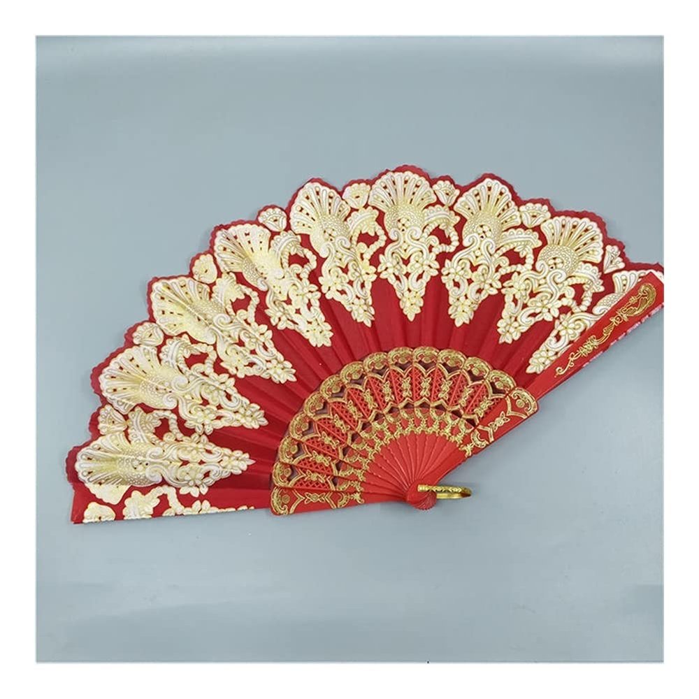 Handmade Folding Fan Folding Hand Held Fan Flower Lace Black Wedding Dance Party Silk Fans Luxury Fashion Hot Stamping Fan Spanish Style Handheld Fan (Color : Red)