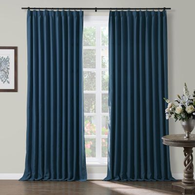 TWOPAGES Navy Pinch Pleated Room Darkening Curtain 102 Inches Long, Solid Thermal Insulated Memory Shaped Window Drapes for Bedroom,1 Panel