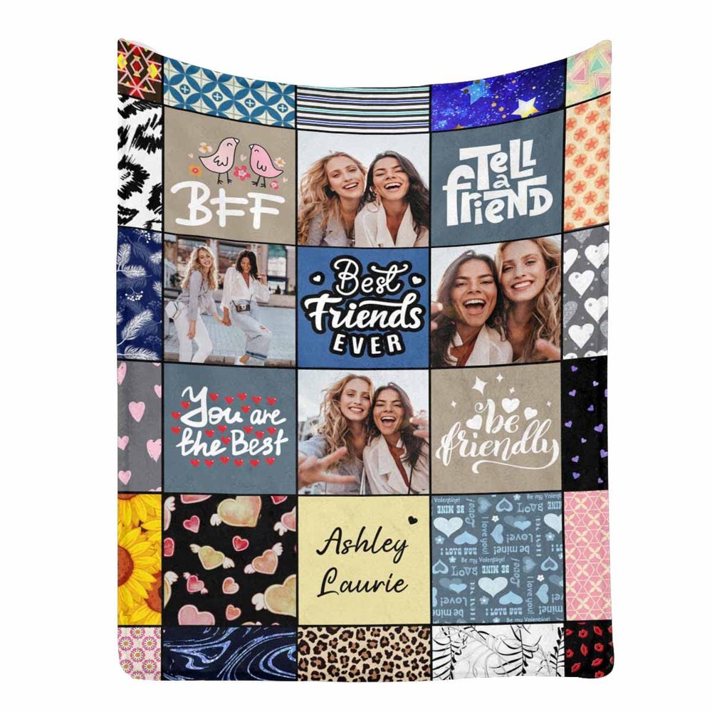 MyPupSocks Personalized Blanket Best Friend Birthday Gifts for Women Best Friend Ever Love Heart Custom Long Distance Friendship Blanket for Bestie Fleece Throw Blanket for BFF Sister 50x60