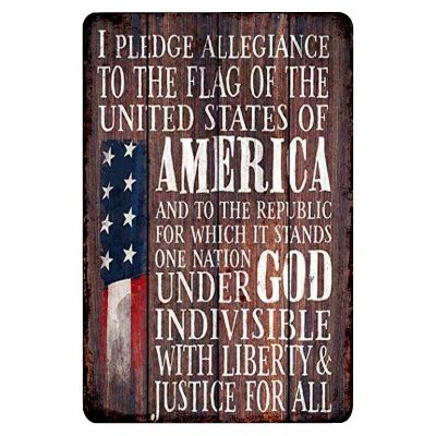 American Flag I Pledge Allegiance Metal Abstract Wall Decor Tin Metal Wall Art Metal Wall Poster 12 x16 Inches Metal Signs decor