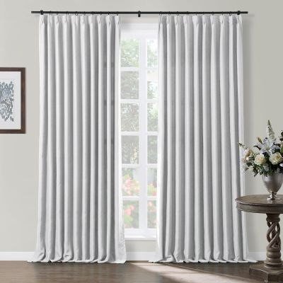 TWOPAGES Grey White Pinch Pleated Room Darkening Curtain 102 Inches Long, Solid Thermal Insulated Memory Shaped Window Drapes for Bedroom,1 Panel