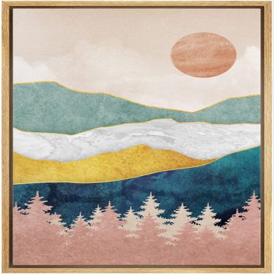 IDEA4WALL Framed Canvas Print Wall Art Marble Pastel Mountain Range Forest Nature Abstract Illustrations Modern Art Rustic Landscape Multicolor for Living Room, Bedroom, Office - 16"x24" Natural