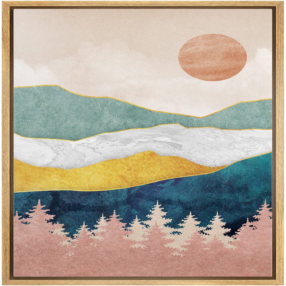 IDEA4WALL Framed Canvas Print Wall Art Marble Pastel Mountain Range Forest Nature Abstract Illustrations Modern Art Rustic Landscape Multicolor for Living Room, Bedroom, Office - 16"x24" Natural