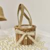 Mokylor 2pcs Mini Rattan Woven Basket with Handle, Wicker Rattan Flower Basket with cloth Insert and Bow Wedding Flower Girl Baskets for Wedding Boho Decorative view 3