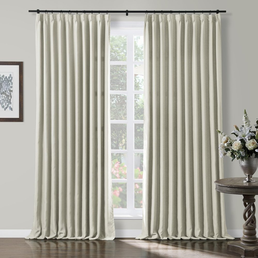TWOPAGES Beige Pinch Pleated Room Darkening Curtain 102 Inches Long, Solid Thermal Insulated Memory Shaped Window Drapes for Bedroom,1 Panel