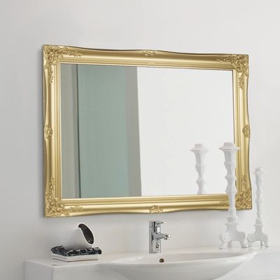 H-A H&A 32''x24'' Framed Wall Mounted Mirror Decorative Vanity for Bedroom Hanging Vertical or Horizontal (Gold)