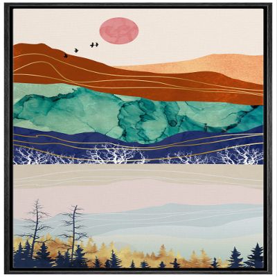 IDEA4WALL Framed Canvas Print Wall Art Marble Watercolor Mountain Range Forest Nature Abstract Illustrations Modern Art Rustic Landscape Multicolor for Living Room, Bedroom, Office - 16"x24" Black