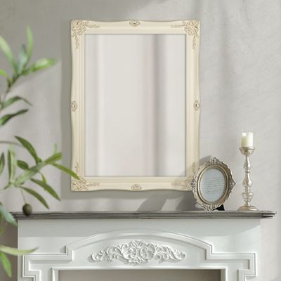 H-A 32''x24'' Framed Wall Mounted Mirror Decorative Vanity Mirror for Bedroom Hanging Vertical or Horizontal (White)