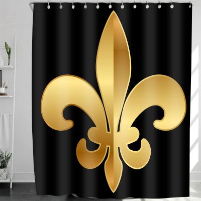 Abaysto Flower Gold Fleur De Lis Decor Shower Curation Royal Tattoo Architecture Badge Carved Classic Bathroom Decor Polyester Fabric Shower Curtain Sets with Hooks 36x72 Inch