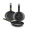 BRA Daily Pro Set of 3 Cast Aluminium Frying Pans 20  24  28 cm Non-Stick Three-Layer PFOA-Free Suitable for All Hobs and Induction, Black and Yellow view 1
