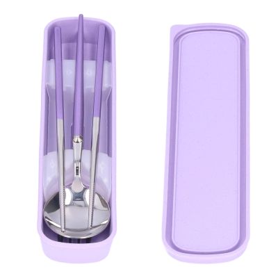 Chopstick Fork and Spoon Combo, Portable Utensil Set with Case Stainless Steel Cutlery Reusable Flatware for Picnic Camping (purple)