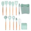 Kitchen Cooking Utensils Set, 13Pcs Non-stick Silicone Kitchen Utensils Set Heat Resistant Kitchen Tools Set with Holder Spatula Set with Wooden Handle(Light Green) view 1