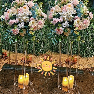 2 Pack-31.5"Clear Acrylic Flower Stand for Wedding Decoration Table Centerpiece Tall Vase Tabletop Display Rack Square Bouquet Decor Party Plastic Geometric Decorative Floral Backdrop Column Pillar