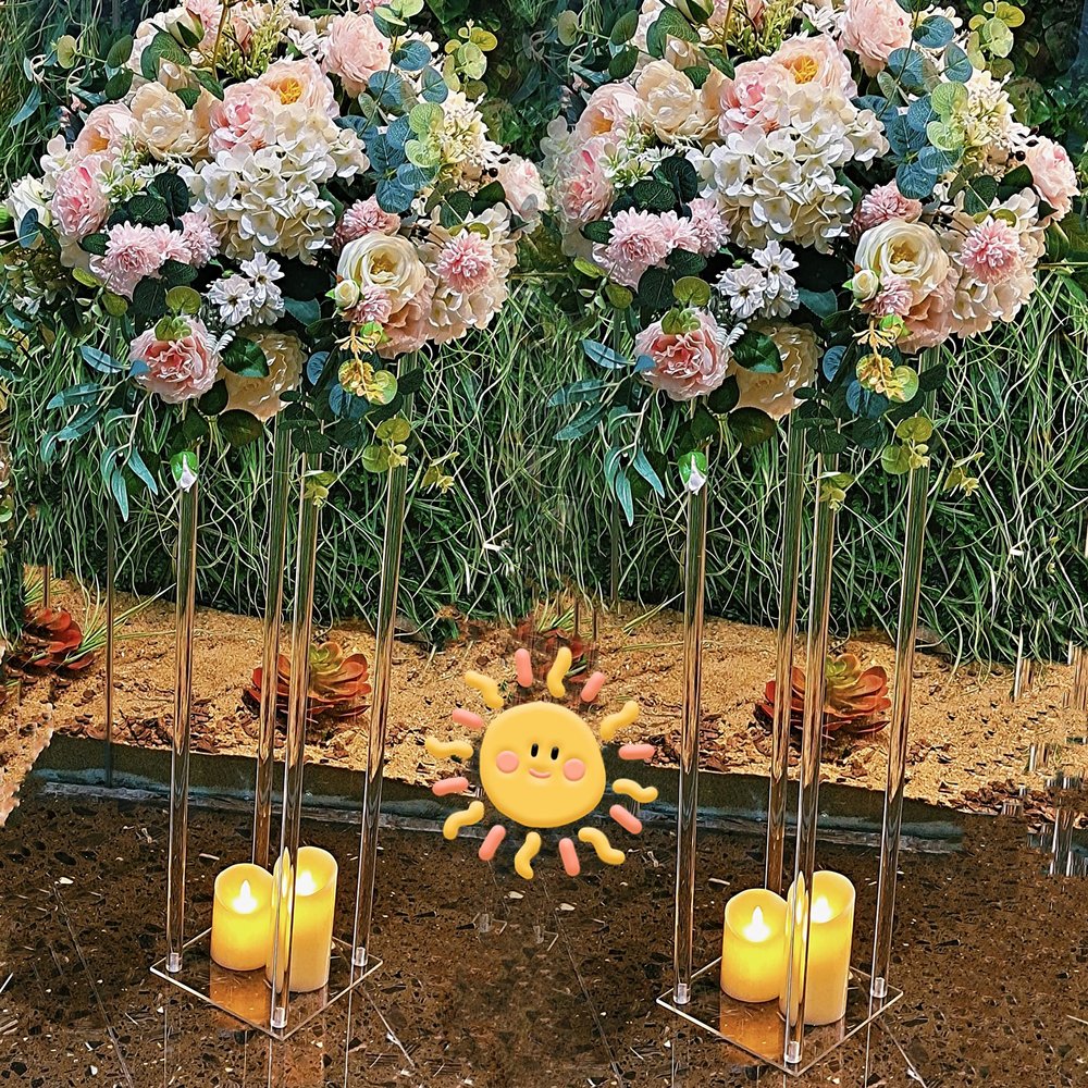 2 Pack-31.5"Clear Acrylic Flower Stand for Wedding Decoration Table Centerpiece Tall Vase Tabletop Display Rack Square Bouquet Decor Party Plastic Geometric Decorative Floral Backdrop Column Pillar