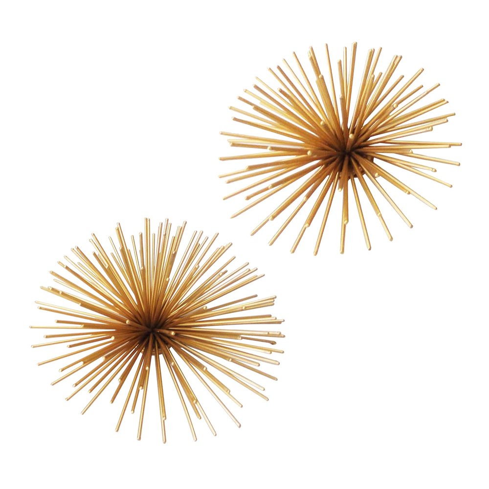 A&B Home Metal Starburst Wall Art - Spike Decor Sphere Coffee Table Dcor, Mid Century Modern Dcor, Gold Sea Urchin Wall Dcor for Living Room Bedroom, Set of 2