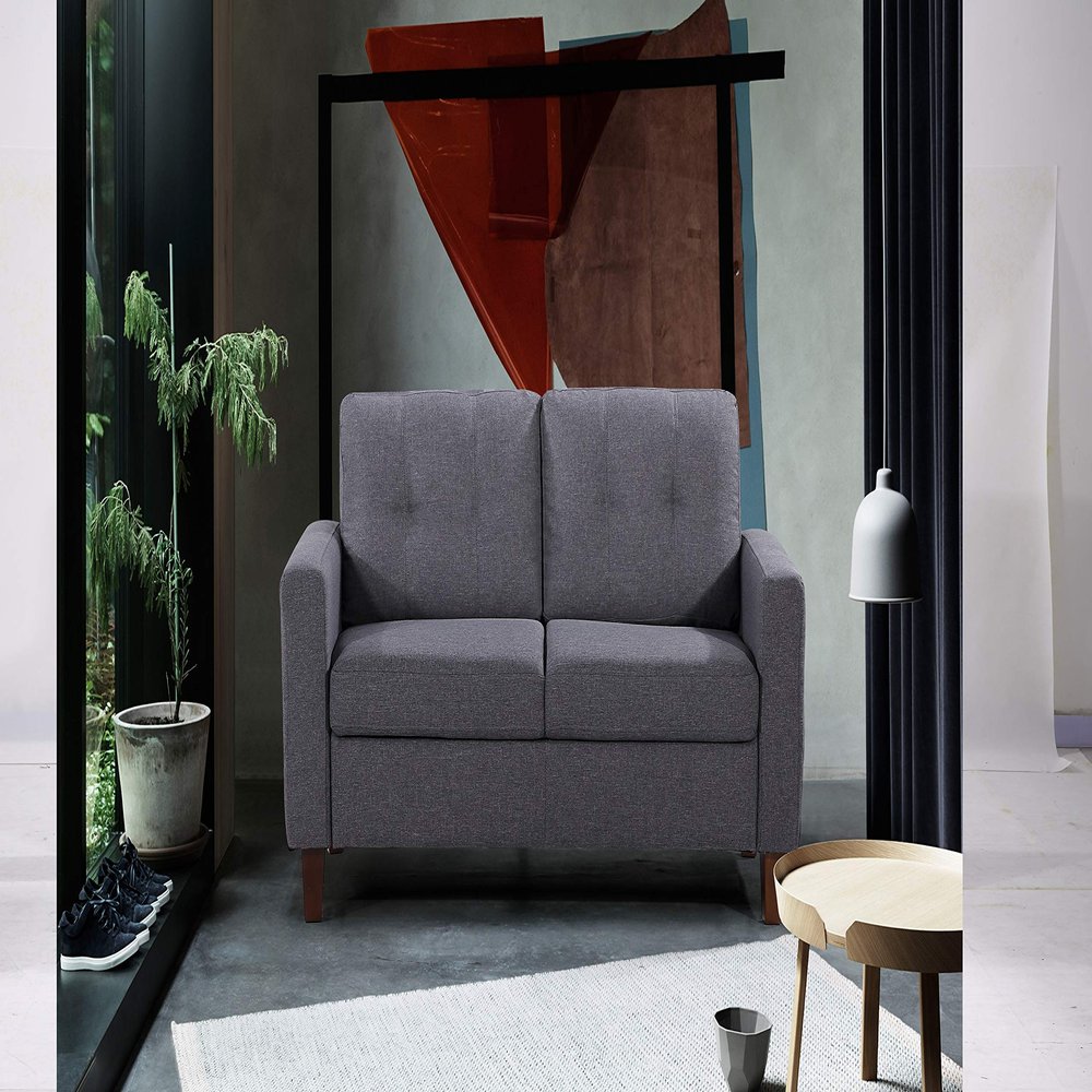 Container Furniture Direct Rossetti Tufted Loveseat, Linen Upholstered Sofa Couch for Living Room, Bedroom, Home Office with Removable Seat and Back Cushion, 54.53 Inches, Dark Gray
