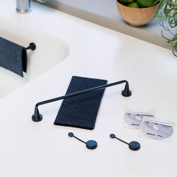 Reenbergs Magnetic Cloth Rail Danish Design | Made in Denmark | Black Flexible PE or Aluminum (Black Aluminum w/Strong Magnets + 1 Black Swedish Dishcloth)