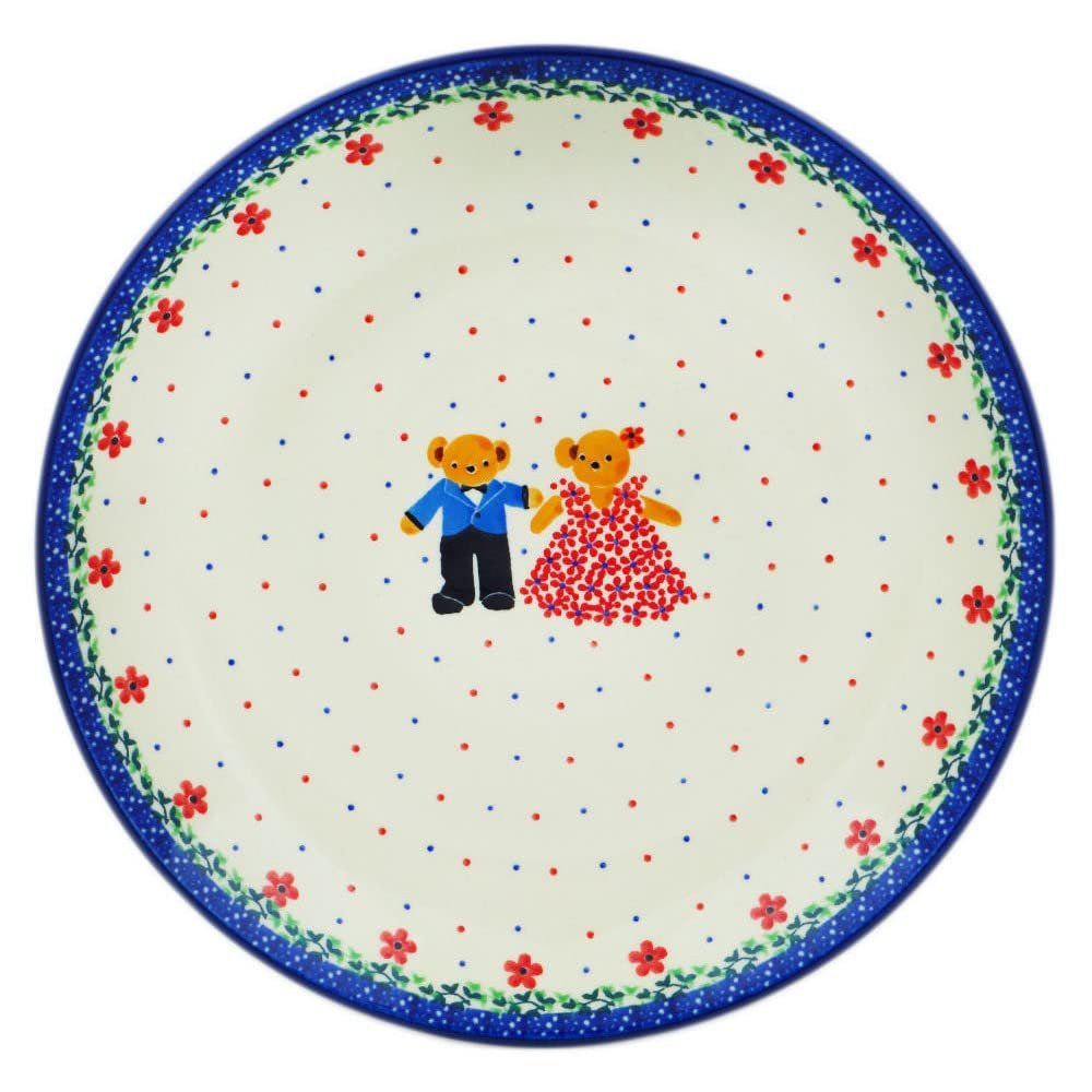 Polmedia Polish Pottery Dinner Plate UNIKAT - Royal Teddy Pattern Handmade in Boleslawiec Poland by Ceramika Artystyczna + Certificate of Authenticity