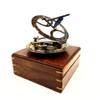 Antique Nautical Round Sundial Engrave Compass 5" Brass Navigation Compass with Wooden Box view 1