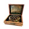 Antique Nautical Round Sundial Engrave Compass 5" Brass Navigation Compass with Wooden Box view 3