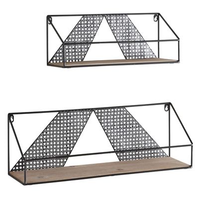 47th & Main Wood and Iron Floating Wall Shelves, Set of 2, Black/Natural
