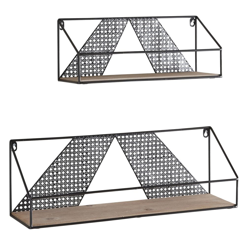 47th & Main Wood and Iron Floating Wall Shelves, Set of 2, Black/Natural