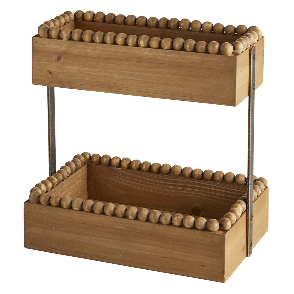 47th & Main 2-Tiered Wood Countertop Shelf, 11.89" L x 7.87" W x 11.89" H, Beaded