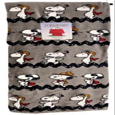 Berkshire Blanket & Home Co. Peanuts Gang Red Baron Flying Ace Velvet Soft Plush Throw Blanket by Berkshire | Gray | 50inch x 70inch